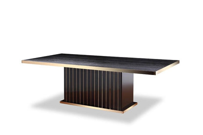 95" Black and Gold Wood Pedestal Base Dining Table
