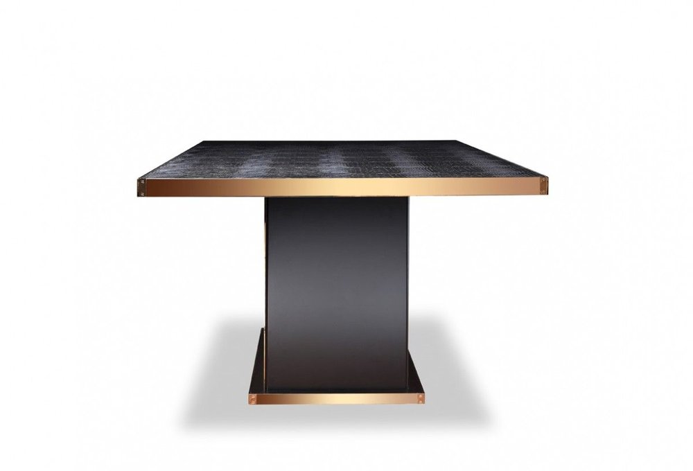 95" Black and Gold Wood Pedestal Base Dining Table — view 3