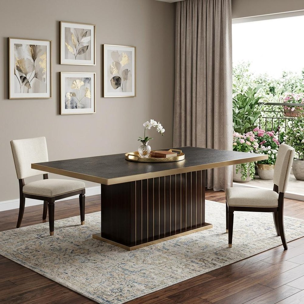 95" Black and Gold Wood Pedestal Base Dining Table — view 9
