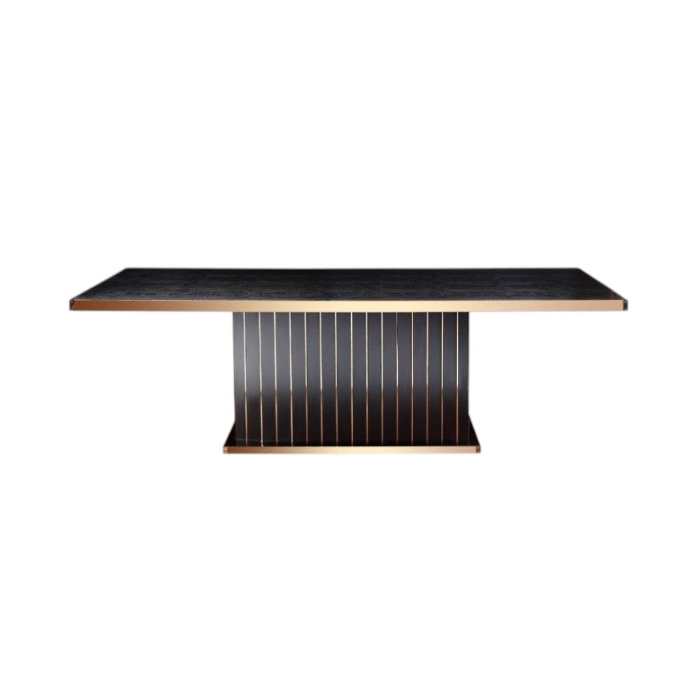 95" Black and Gold Wood Pedestal Base Dining Table — view 6