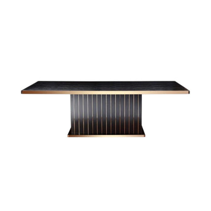 95" Black and Gold Wood Pedestal Base Dining Table