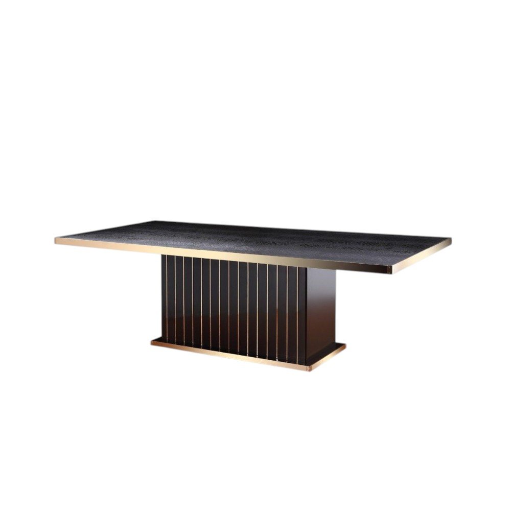 95" Black and Gold Wood Pedestal Base Dining Table — view 7