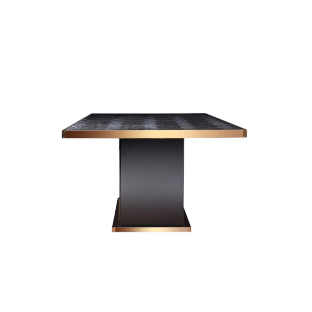 95" Black and Gold Wood Pedestal Base Dining Table — view 8
