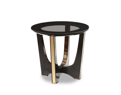 22" Black Glass Round End Table