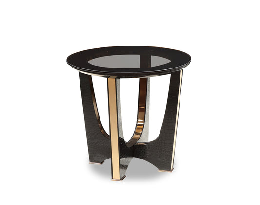 22" Black Glass Round End Table
