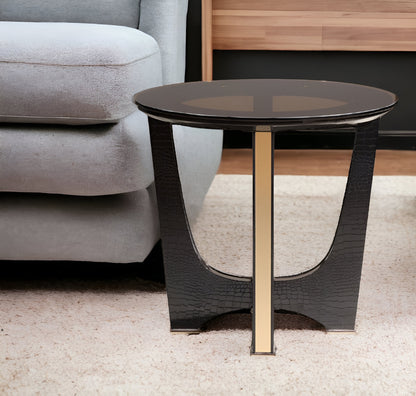 22" Black Glass Round End Table