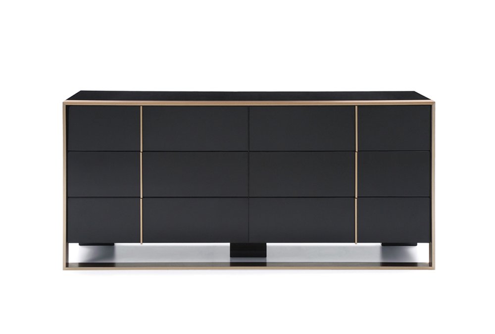 55" Black And Gold Solid Wood Six Drawer Double Dresser HomeRoots