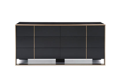 55" Black And Gold Solid Wood Six Drawer Double Dresser HomeRoots