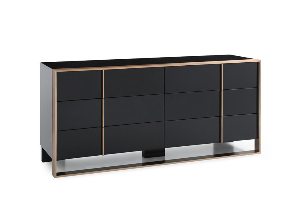 55" Black And Gold Solid Wood Six Drawer Double Dresser HomeRoots