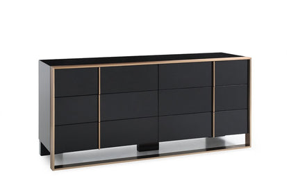 55" Black And Gold Solid Wood Six Drawer Double Dresser HomeRoots