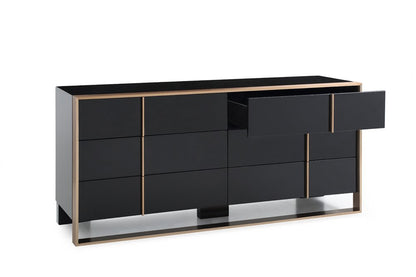 55" Black And Gold Solid Wood Six Drawer Double Dresser HomeRoots