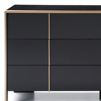 55" Black And Gold Solid Wood Six Drawer Double Dresser HomeRoots