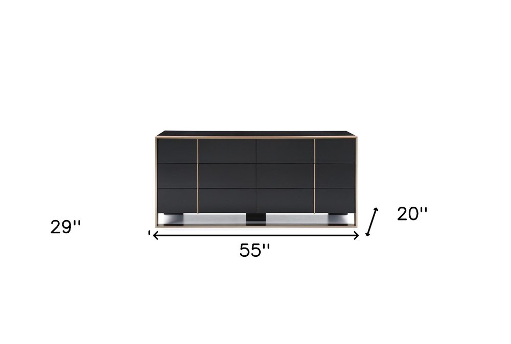 55" Black And Gold Solid Wood Six Drawer Double Dresser HomeRoots