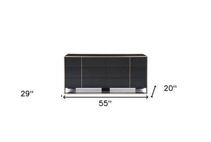 55" Black And Gold Solid Wood Six Drawer Double Dresser HomeRoots