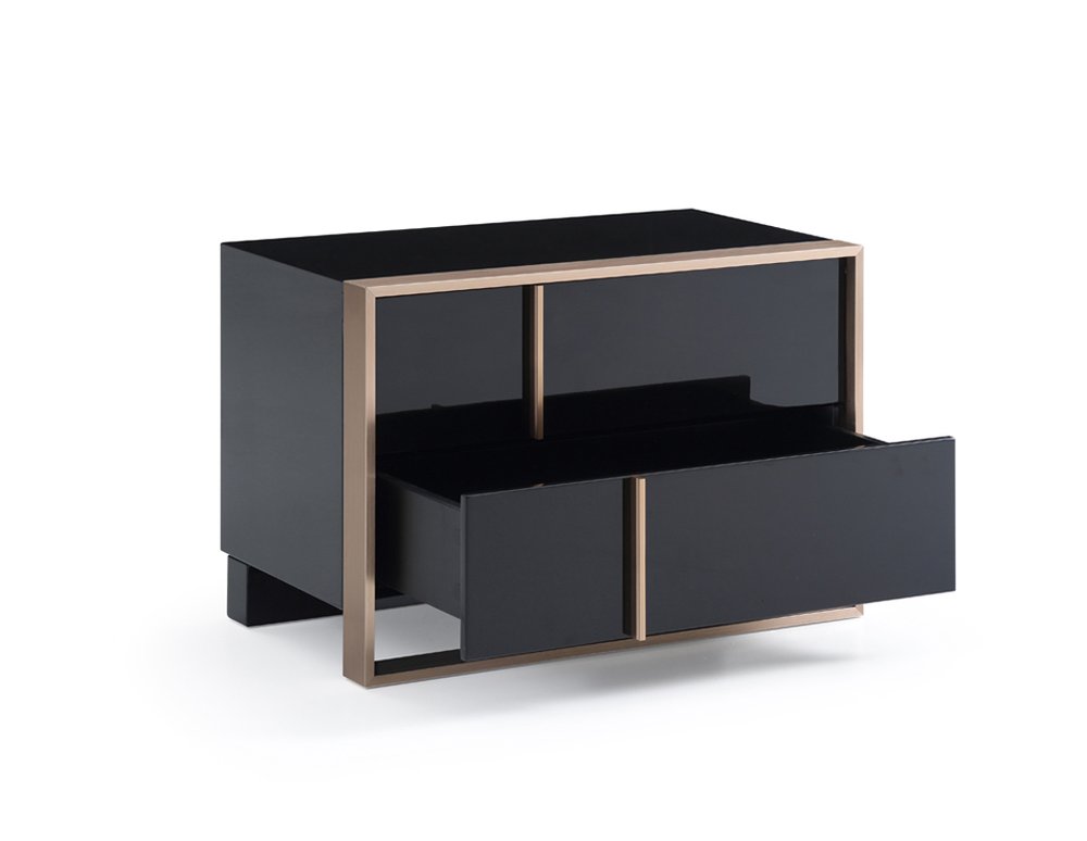 20" Black Wood Two Drawer Nightstand — view 3