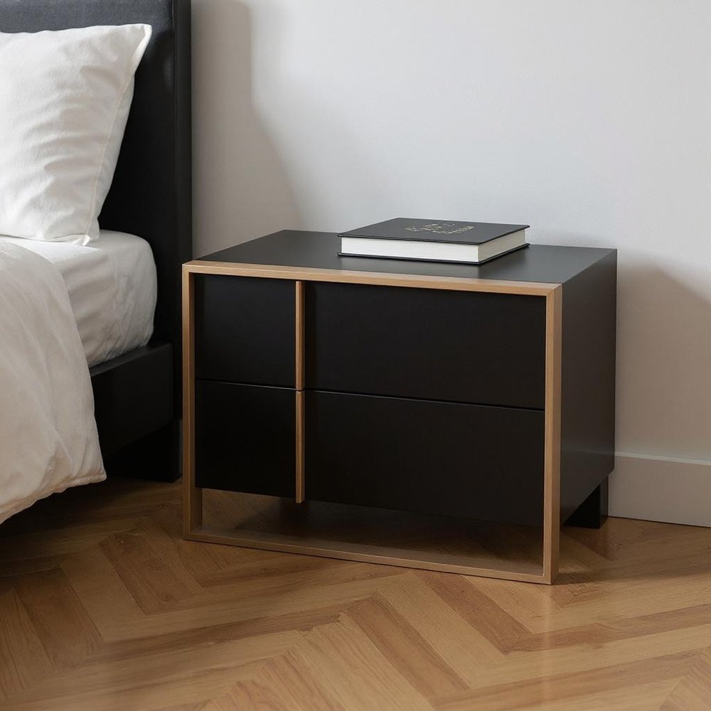 20" Black Wood Two Drawer Nightstand HomeRoots