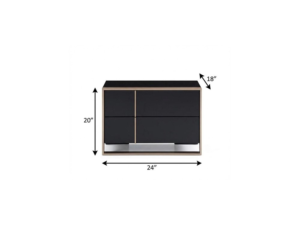 20" Black Wood Two Drawer Nightstand HomeRoots