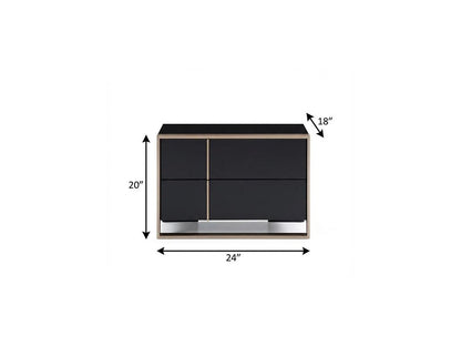 20" Black Wood Two Drawer Nightstand HomeRoots