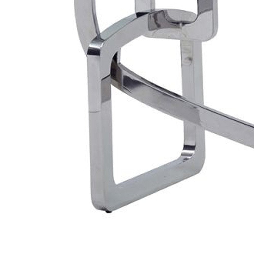 79" Clear And Silver Glass And Stainless Steel Trestle Base Dining Table HomeRoots