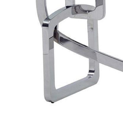 79" Clear And Silver Glass And Stainless Steel Trestle Base Dining Table HomeRoots