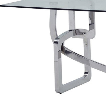 79" Clear And Silver Glass And Stainless Steel Trestle Base Dining Table HomeRoots
