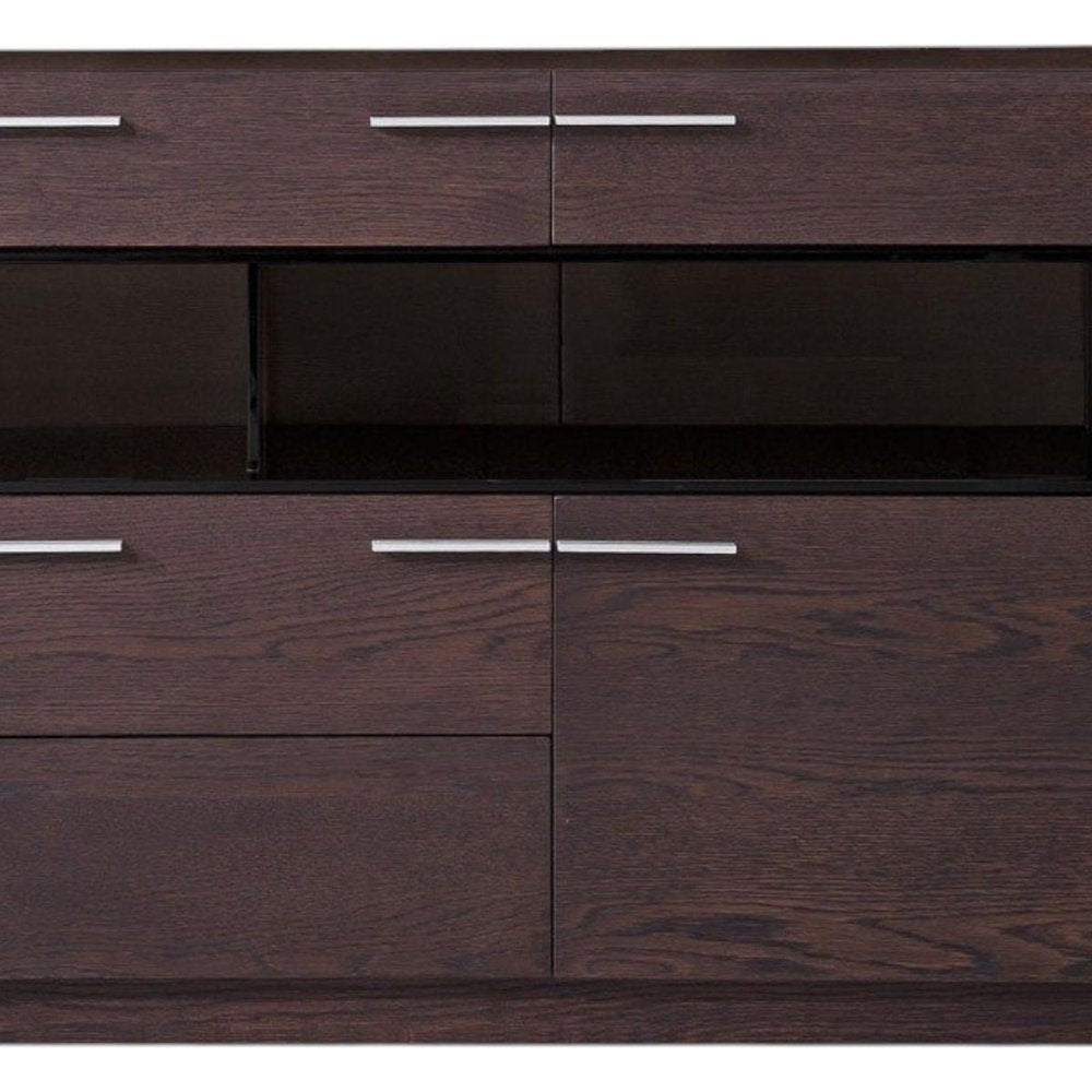 59" Brown Solid Wood Sideboard with Glass Doors HomeRoots