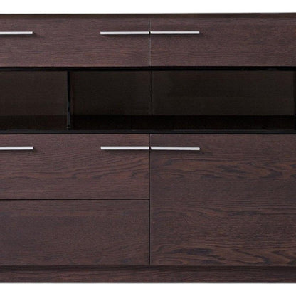 59" Brown Solid Wood Sideboard with Glass Doors HomeRoots
