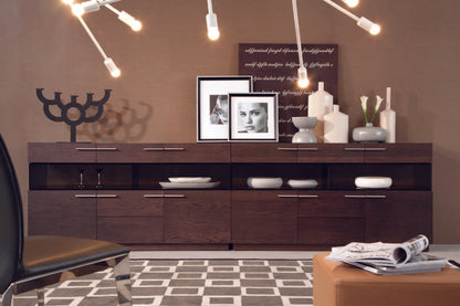 59" Brown Solid Wood Sideboard with Glass Doors