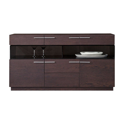 59" Brown Solid Wood Sideboard with Glass Doors HomeRoots