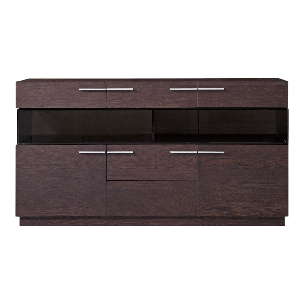 59" Brown Solid Wood Sideboard with Glass Doors HomeRoots