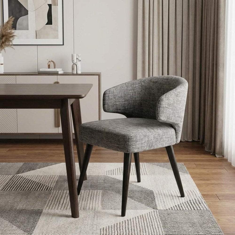 Gray and Black Upholstered Fabric Wing Back Dining Arm Chair HomeRoots