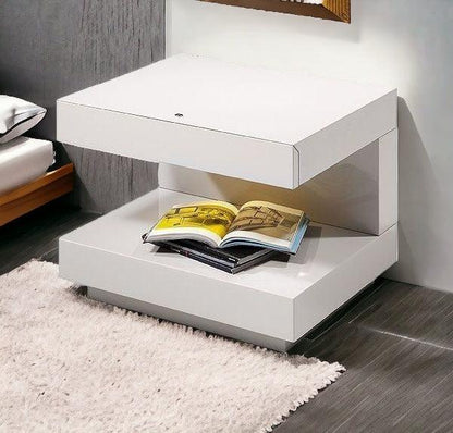 16" White Glossy Veneer Nightstand - FurniFindUSA