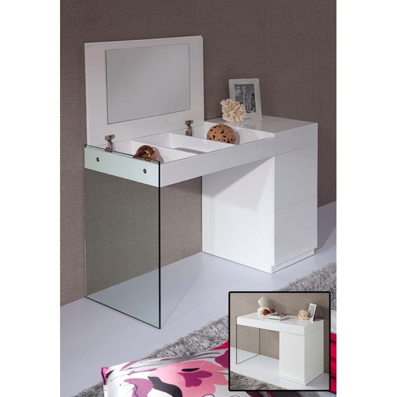 27" White Glass Floating Vanity With A Mirror - FurniFindUSA