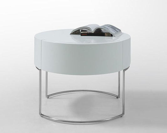 16" White Lacquer Stainless Steel Nightstand - FurniFindUSA