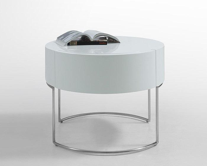 16" White Lacquer Stainless Steel Nightstand - FurniFindUSA