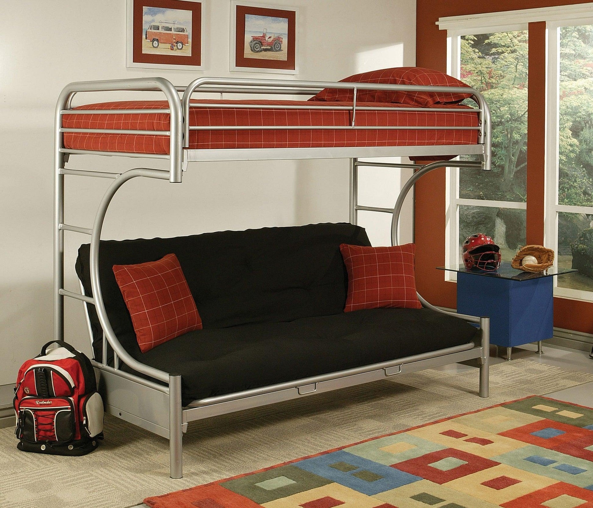 78" X 41" X 65" Twin Over Full Silver Metal Tube Bunk Bed - FurniFindUSA