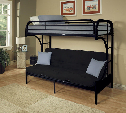 84" X 62" X 65" Twin Xl Over Queen Black Metal Tube Futon Bunk Bed - FurniFindUSA