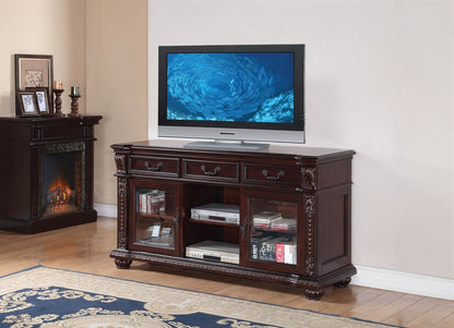 65" Dark Brown Solid Wood Enclosed and Open Storage TV Stand HomeRoots