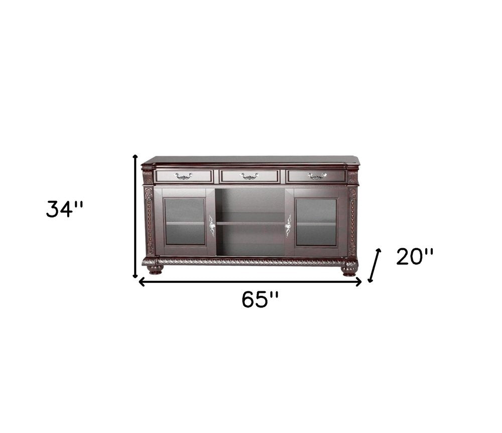 65" Dark Brown Solid Wood Enclosed and Open Storage TV Stand — view 2