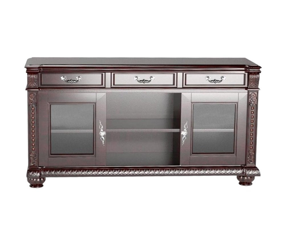 65" Dark Brown Solid Wood Enclosed and Open Storage TV Stand HomeRoots