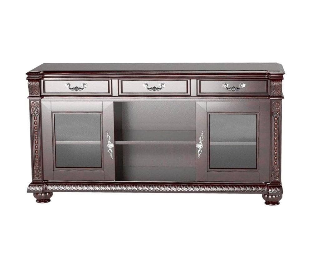 65" Dark Brown Solid Wood Enclosed and Open Storage TV Stand — view 1
