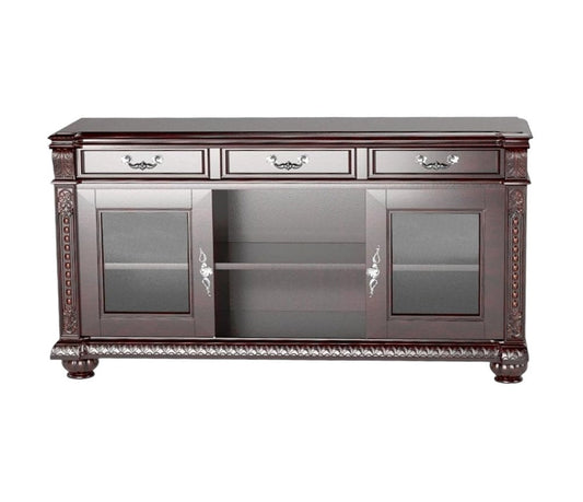 65" Dark Brown Solid Wood Enclosed and Open Storage TV Stand