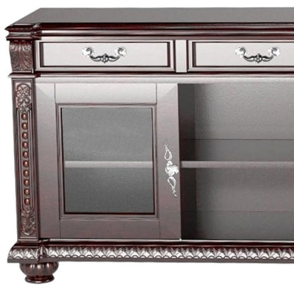 65" Dark Brown Solid Wood Enclosed and Open Storage TV Stand