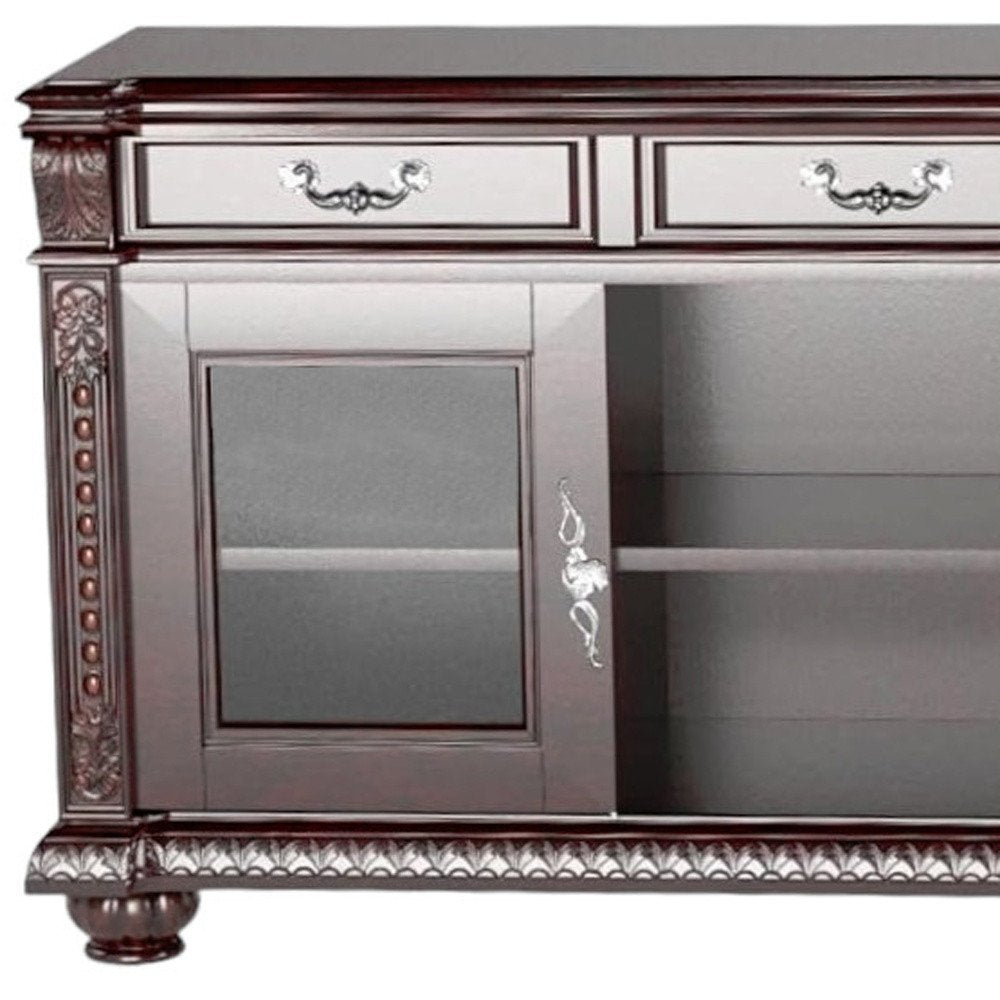 65" Dark Brown Solid Wood Enclosed and Open Storage TV Stand — view 3