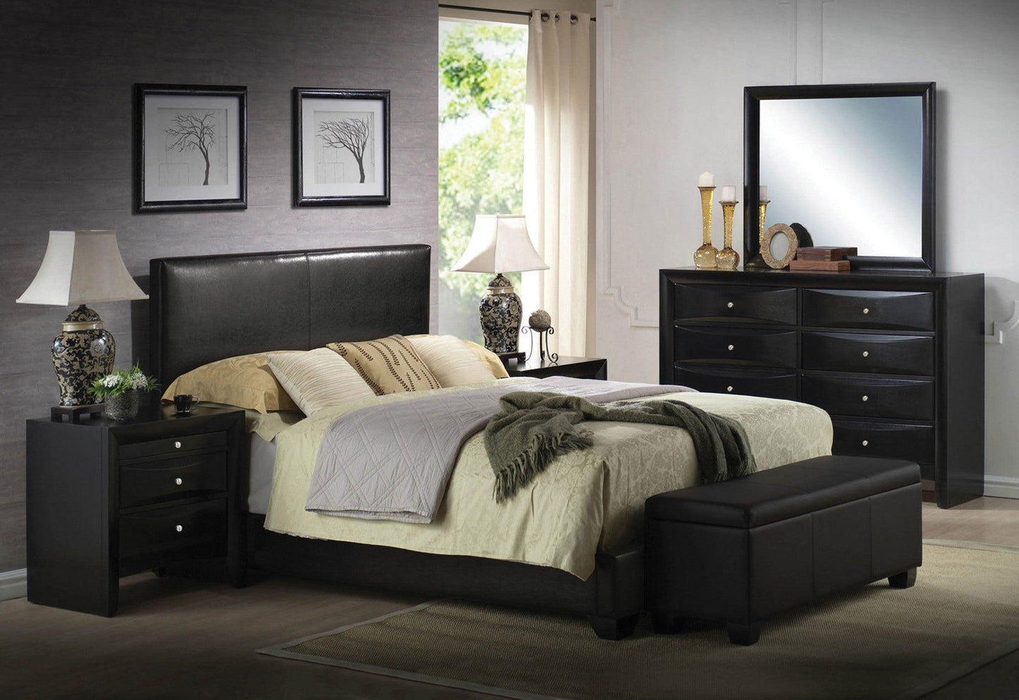 86" X 79" X 47" Black Pu Panel King Bed - FurniFindUSA