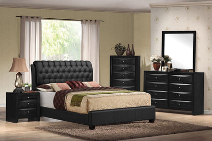 Queen Tufted Black Upholstered Faux Leather Bed With Nailhead Trim - FurniFindUSA