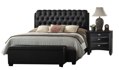 Queen Tufted Black Upholstered Faux Leather Bed With Nailhead Trim - FurniFindUSA