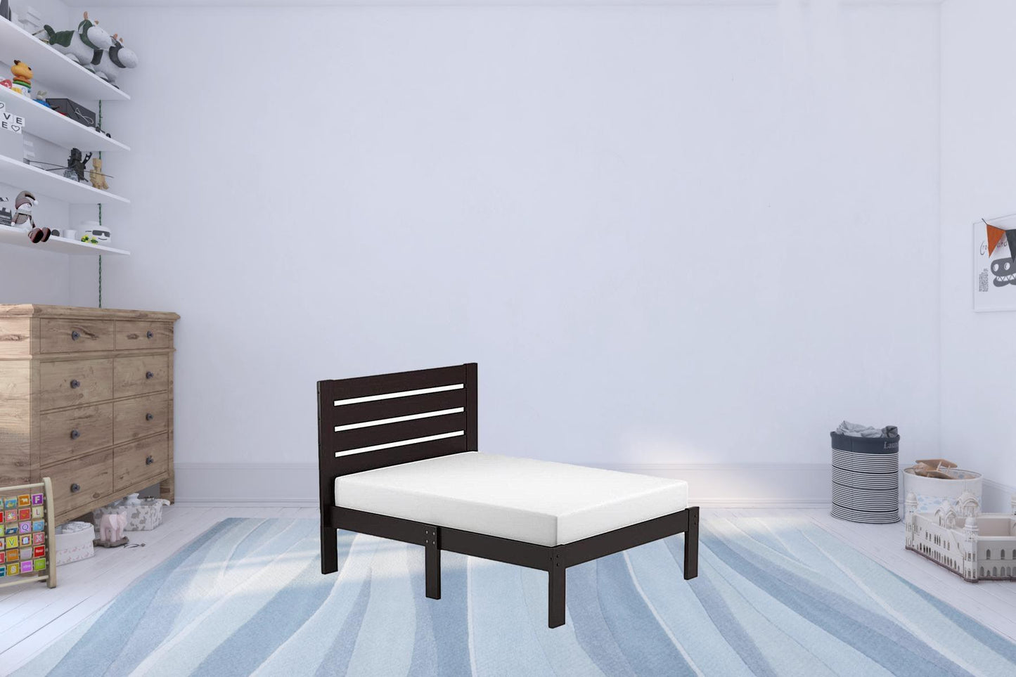 Popular Espresso Queen Size Slat Wood Bed - FurniFindUSA