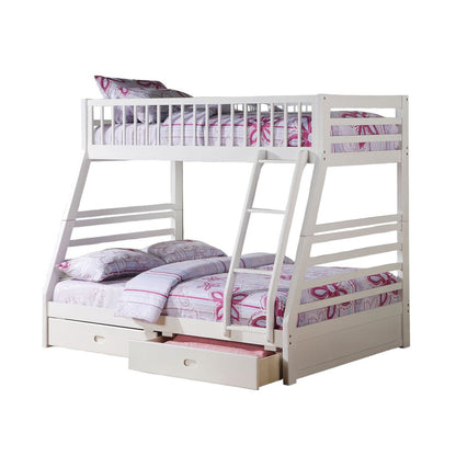 White Twin Over Full Wood Bunk Bed With Storage HomeRoots