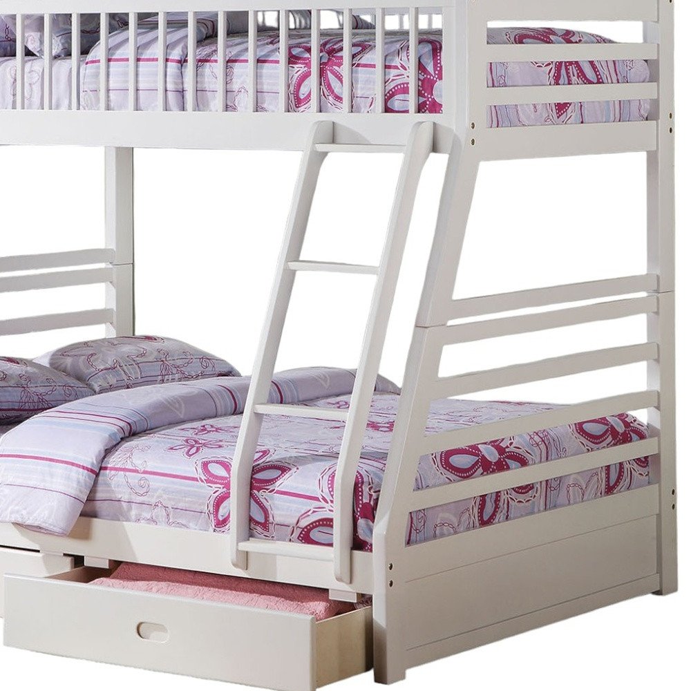 White Twin Over Full Wood Bunk Bed With Storage HomeRoots